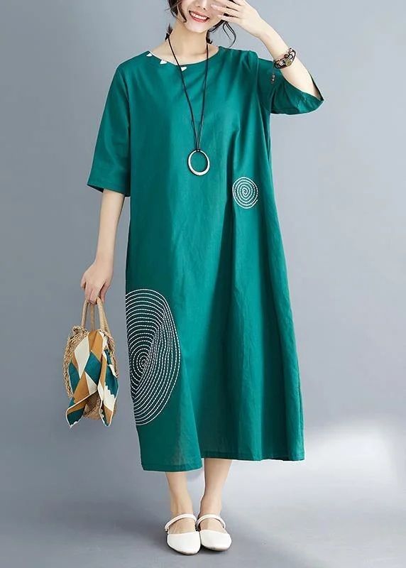 Exclusive Deal Beautiful o neck embroidery cotton dress plus size pattern green Dress Summer Exclusive Deal Beautiful o neck embroidery cotton dress plus size pattern green Dress Summer