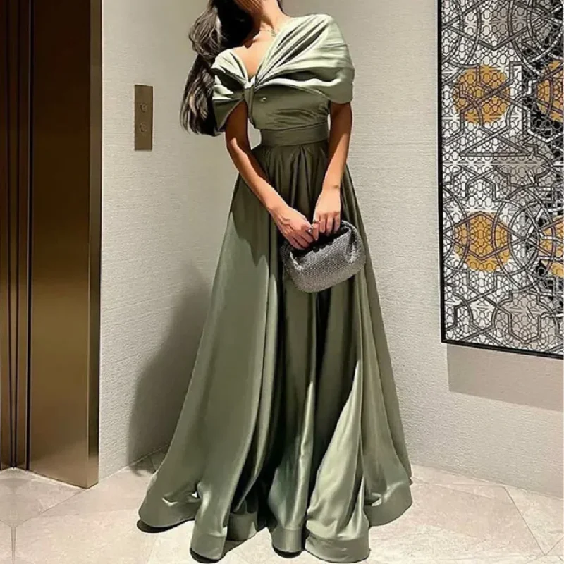 Super Sale Olive Green Satin Princess A-Line Long Prom Dres, DP2229