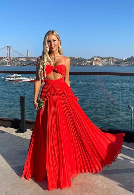 The Best Prices Red Spaghetti Straps A-Line Elegant Long Party Dress, DP2040