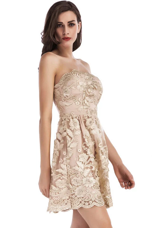 Don’t Miss Out Strapless Appliques Short Cocktail Party Dress
