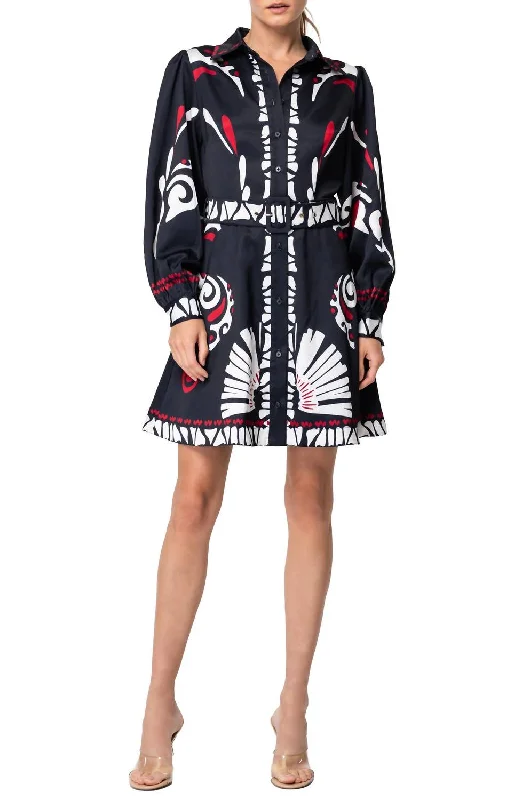 Early Access Billy Long Sleeve Shirt Dress In Red/black