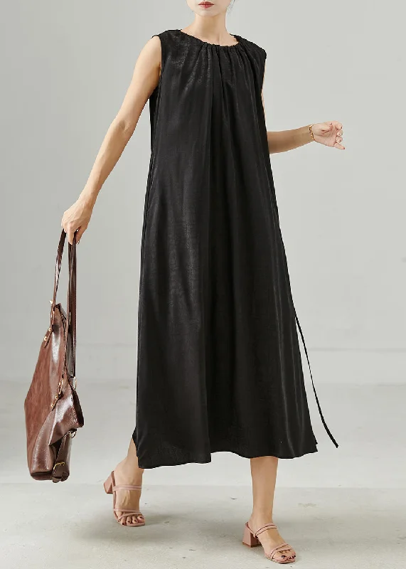 Price Reduction Boutique Black Wear On Both Sides Silk Dress Sleeveless