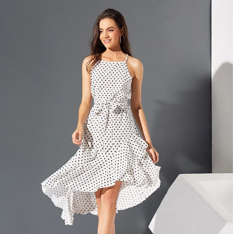 Special Price KittenAlarm - Fashion Sleeveless Off Shoulder Dot Printing Irregular Hem Belt Waist Dresses Special Price KittenAlarm - Fashion Sleeveless Off Shoulder Dot Printing Irregular Hem Belt Waist Dresses