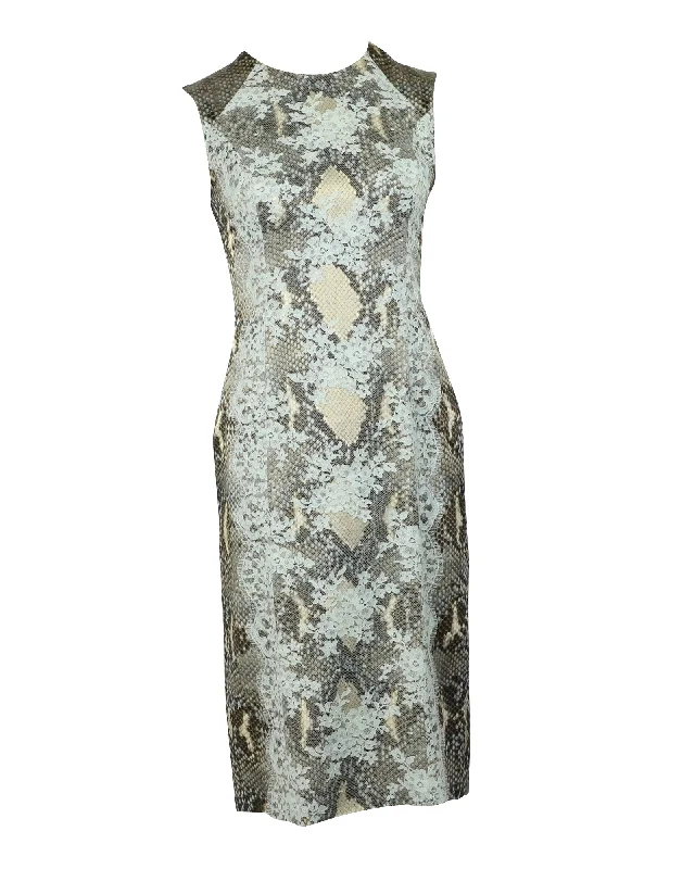 Today’s Special Erdem Snakeskin Print Dress with Lace Detail in Grey Viscose
