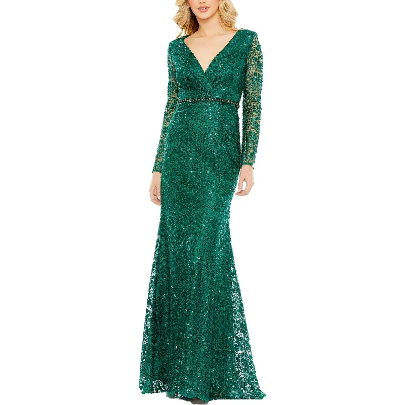 Referral Discount Womens Lace Embellished Evening Dress