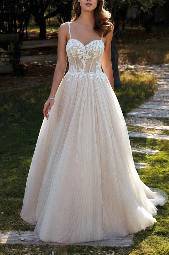 Massive Deals Sweetheart Spaghetti Straps Appliques A-Line Wedding Dress