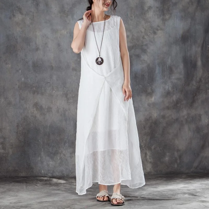 Today’s Deal Fine cotton summer dress stylish Round Neck Sleeveless Summer White Long Dress Today’s Deal Fine cotton summer dress stylish Round Neck Sleeveless Summer White Long Dress