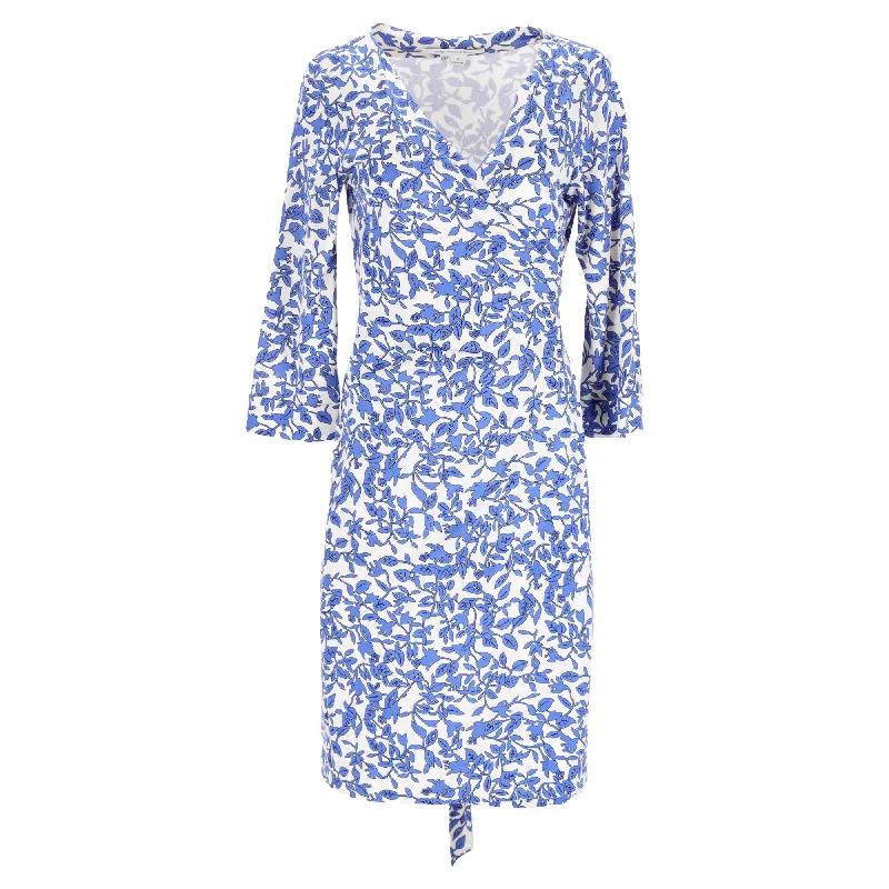 Super Deal Diane Von Furstenberg Julian Printed Midi Wrap Dress in Blue Silk