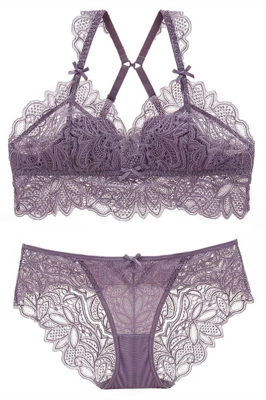 Doorbuster Deal Free Shipping Purple Lace Lingerie Set
