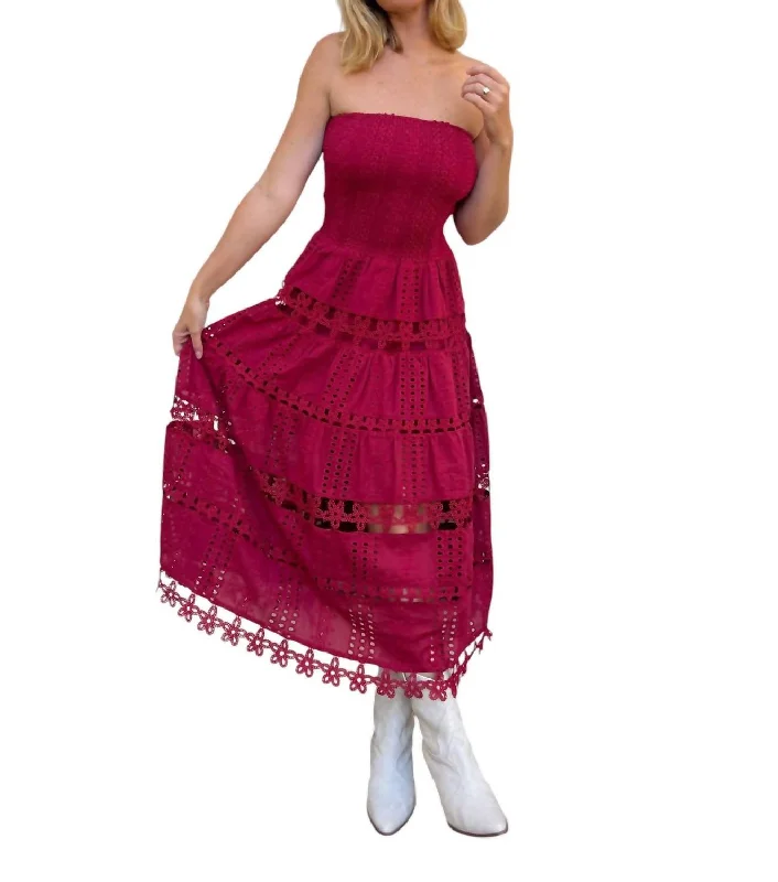 Today’s Deal Cosmo Eyelet Lace Strapless Midi Dress In Burgundy