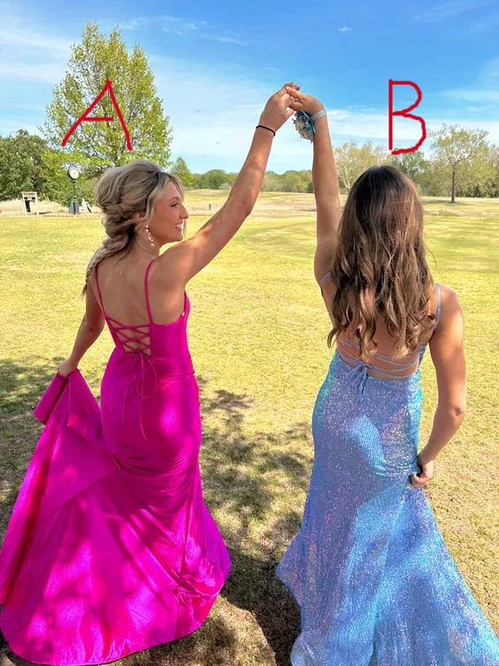 Great Deals Hot Pink Straps Mermaid Elegant Long Prom Dress with Slit, DP2158