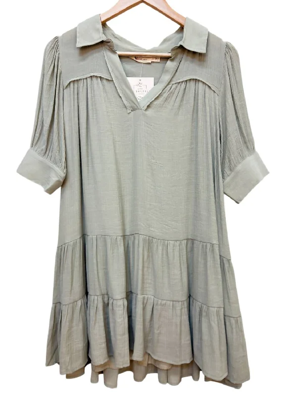 Massive Deals Collared 1/2 Sleeve Dress In Sage