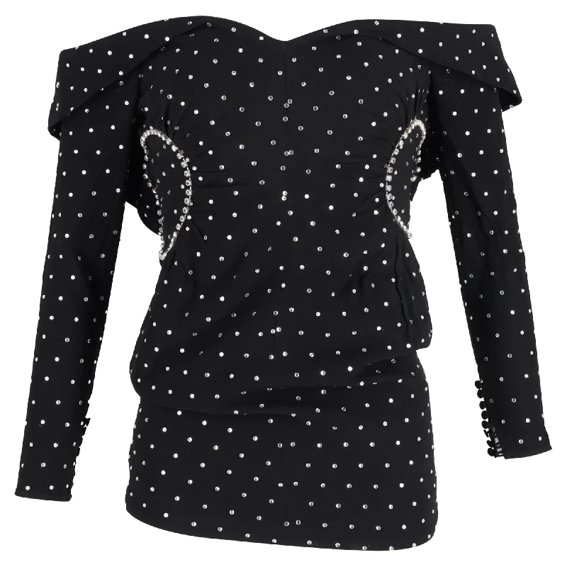 Weekend Deal Self-Portrait Diamante Mini Off-Shoulder Dress in Black Viscose
