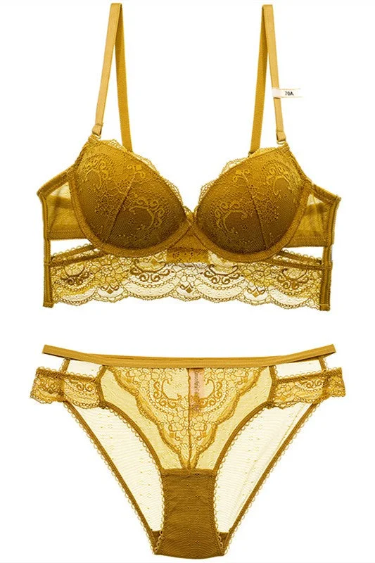 Buy More, Save More Mustard Yellow Lace Lingerie Set