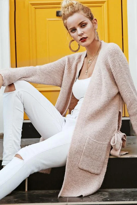 Price Fest Warm Pink Long Cardigan with Belt