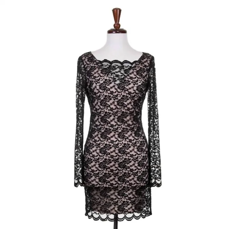 Extra Savings Women's Sheer Lace Dress In Black
