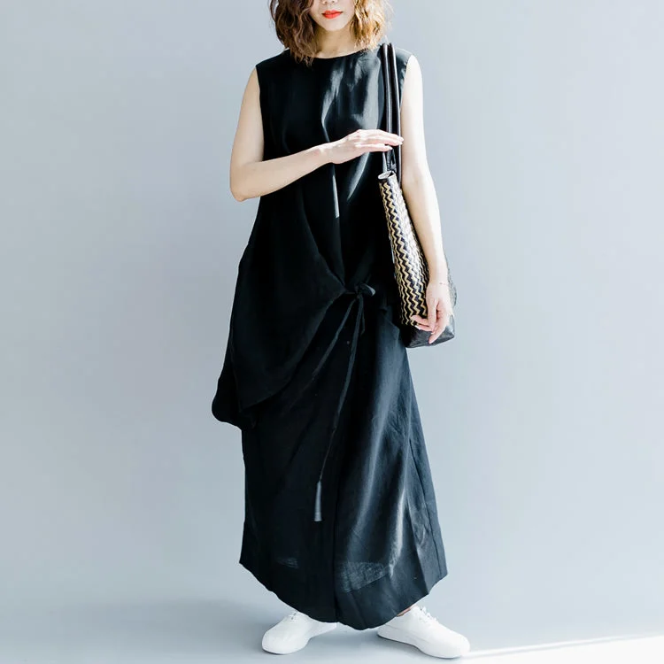 Mega Sale Elegant dark gray linen maxi dress oversized O neck baggy dresses linen clothing dress casual Sleeveless tie waist caftans Mega Sale Elegant dark gray linen maxi dress oversized O neck baggy dresses linen clothing dress casual Sleeveless tie waist caftans