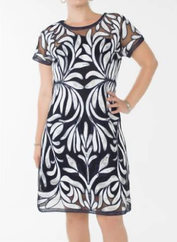 Exclusive Preview Embroidered Short Sleeve Dress In Navy