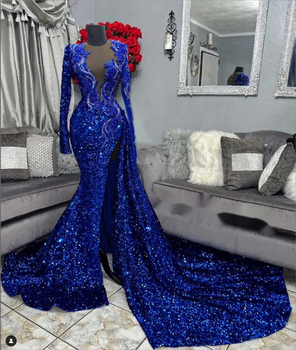 Price Rollback Glitter Royal Blue Mermaid Ball Gown Luxury Long Sleeve African Women Ball Gown Wedding Price Rollback Glitter Royal Blue Mermaid Ball Gown Luxury Long Sleeve African Women Ball Gown Wedding