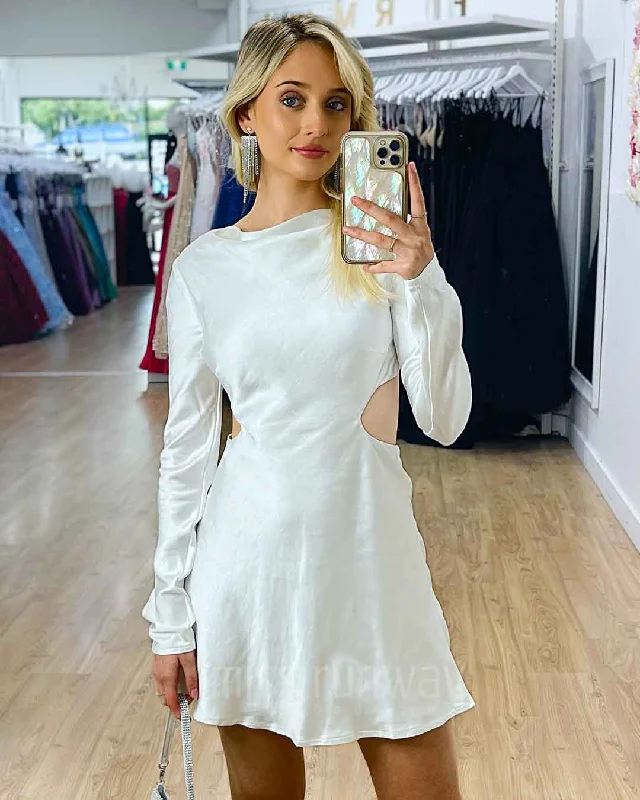 Overstock Jules Satin Mini Dress - White