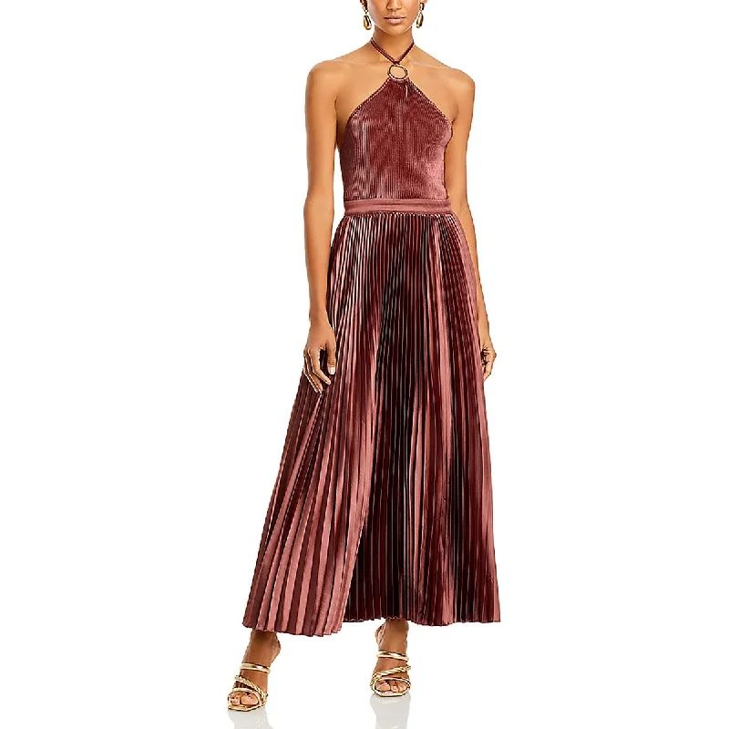 Discount Days Womens Pleated Sleeveless Halter Dress