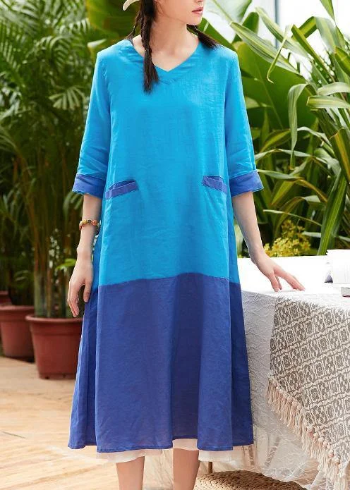 Bargain Bin Beautiful o neck pockets linen Wardrobes Photography light blue patchwork Dress summer Bargain Bin Beautiful o neck pockets linen Wardrobes Photography light blue patchwork Dress summer