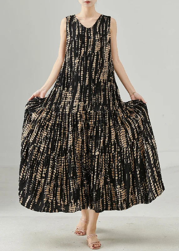 Special Discount Classy Black Print Exra Large Hem Cotton Maxi Dresses Summer