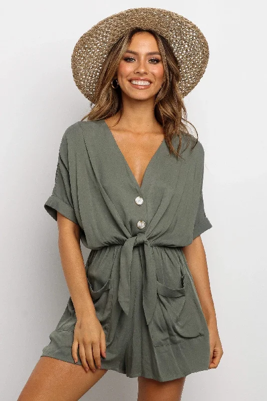 Hurry In V-Neck Short Sleeves Grey Romper