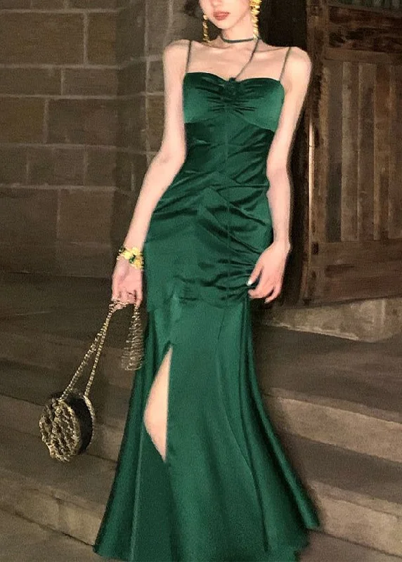 Limited Edition Green Spaghetti Straps Mermaid Satin Long Party Dress, DP2086