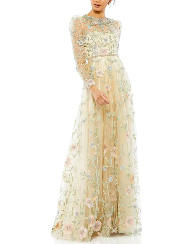 Sale Event Mac Duggal Floral Print Butterfly Sleeve Flowy Gown
