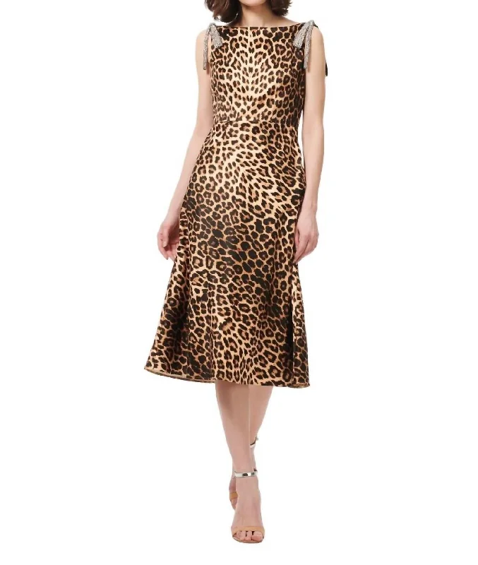 Daily Deals Animal Print Satin Dress In Leopard