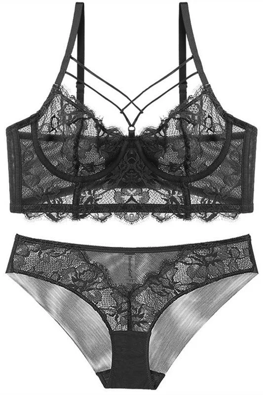 Discount Extravaganza Illusion Smoke Blue Lace Lingerie Set