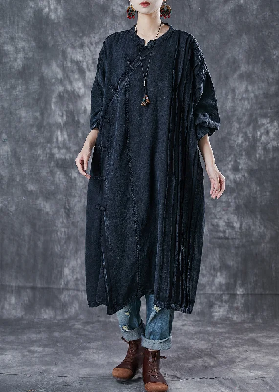 Daily Deals Boho Black Oversized Wrinkled Denim Oriental Dress Spring
