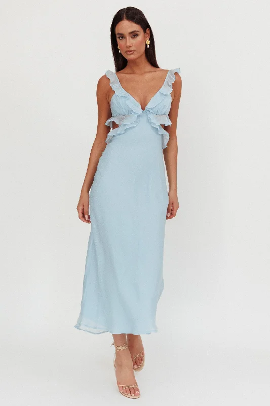 Huge Savings Second Chances Ruffle Trim Maxi Dress Blue