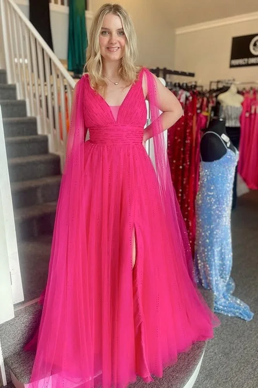 Exclusive Access A-Line V-Neck Backless Tulle A-Line Party Prom Dress