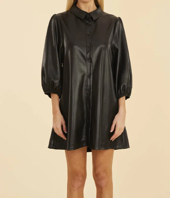 Act Fast Vegan Leather Tunic Dress In Black