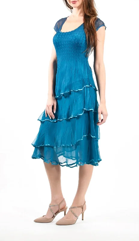 Last Chance Beaded Peacock Blue Ombré Dress In Blue/teal
