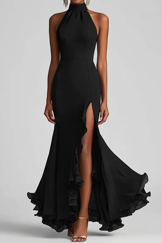 Clearance Sale Sexy Black High Neck Sleeveless Mermaid Party Prom Dress