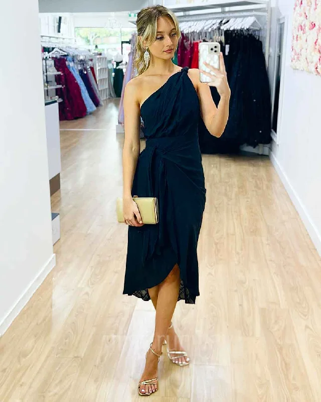 Best Seller Olivia One Shoulder Midi Dress - Black