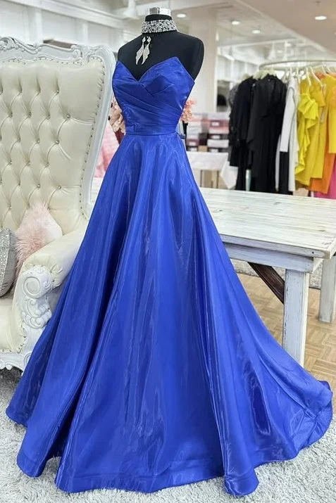 Sneak Peek Sale V-Neck Strapless Satin A-Line Long Party Prom Dress