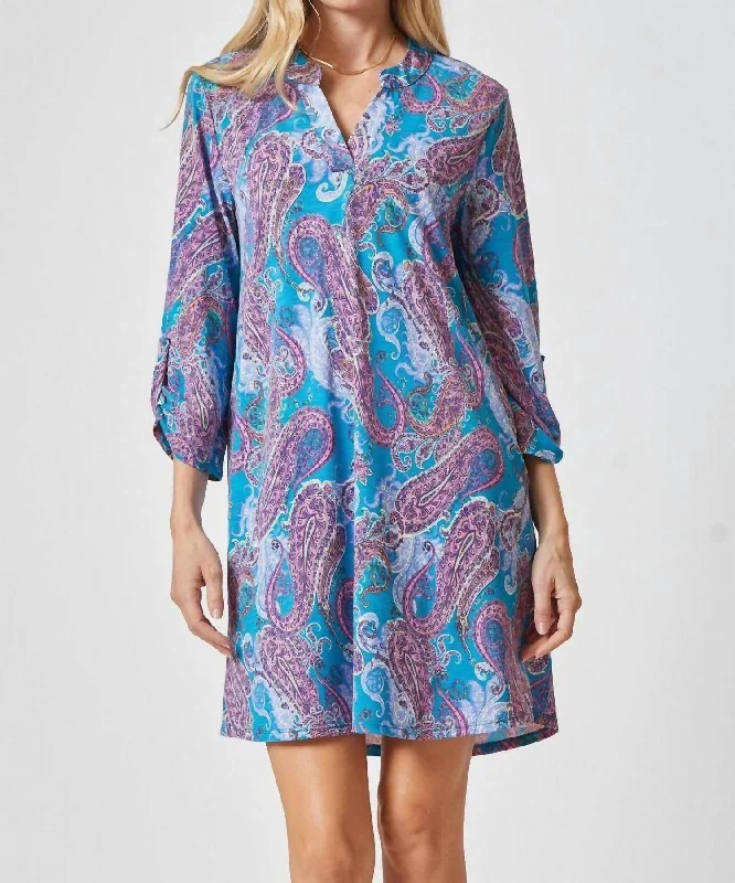 Deep Discounts Lizzy Dress - Plus In Teal And Pink Paisley