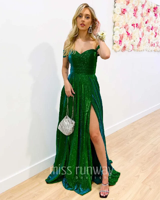 Deal Explosion Victoria Glitter Gown - Emerald Green