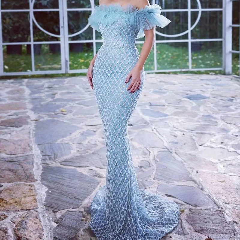 Special Price KittenAlarm - Angela Off Shoulder Embellished Sequins Maxi Dress