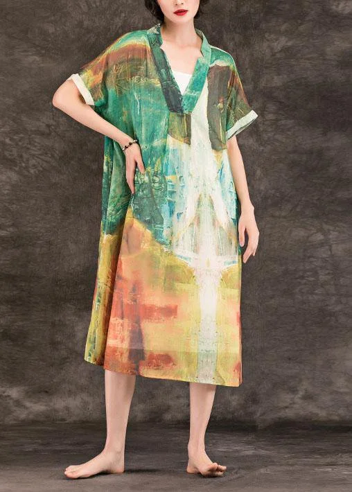 Big Discounts Beautiful green print linen clothes For Women v neck patchwork Maxi summer Dresses Big Discounts Beautiful green print linen clothes For Women v neck patchwork Maxi summer Dresses