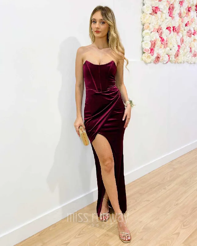 Massive Deals Danielle Corset Velvet Gown - Deep Berry