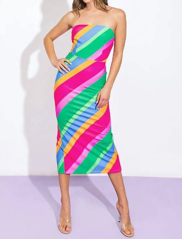 The Best Prices A Printed Ponti Midi Tube Dress In Blue Fuchsia