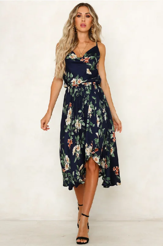 Limited Time Offer Free Shipping Cowl Neck Asymmetrical Floral Summer Dress