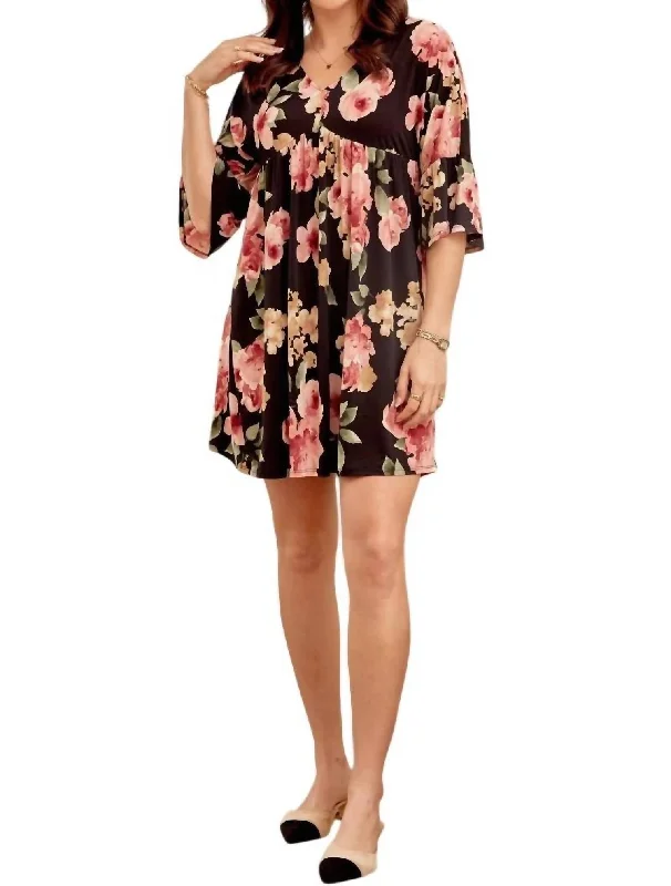 Mega Sale V-Neck Baby Doll Dress - Plus In Black Mauve