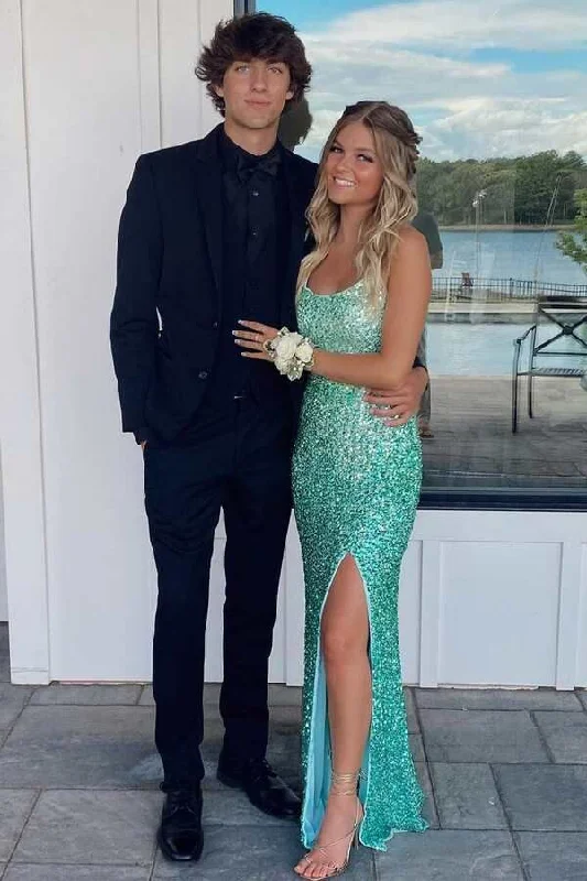 Incredible Offers Green Sequins Mermaid Long Party Dress with Slit, DP2134
