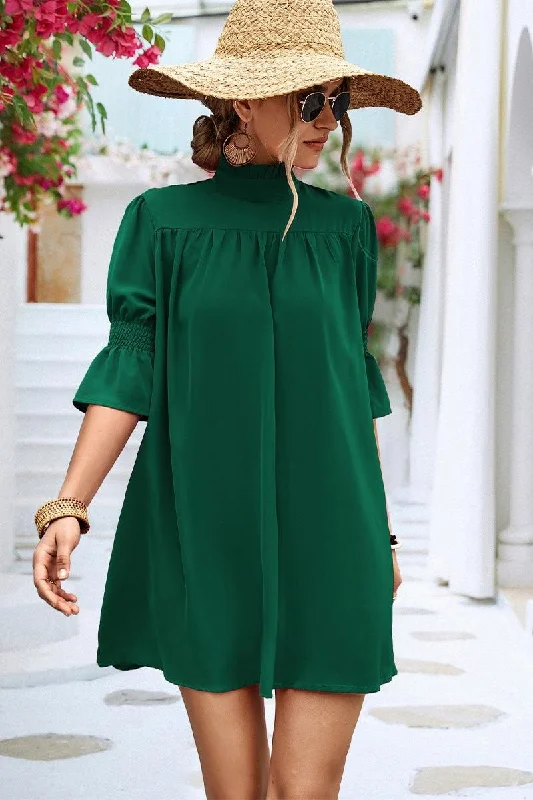 Super Sale RUFFLE SLEEVE HIGH NECK WOMEN DAILY DRESS